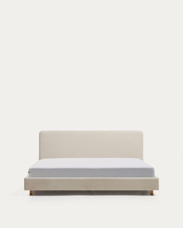 Cama Selven en chenilla beige para colchón de 160 x 200 cm FSC 100%
