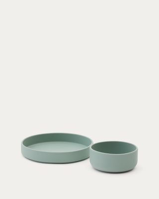 Set Lili de plato y bol de silicona turquesa
