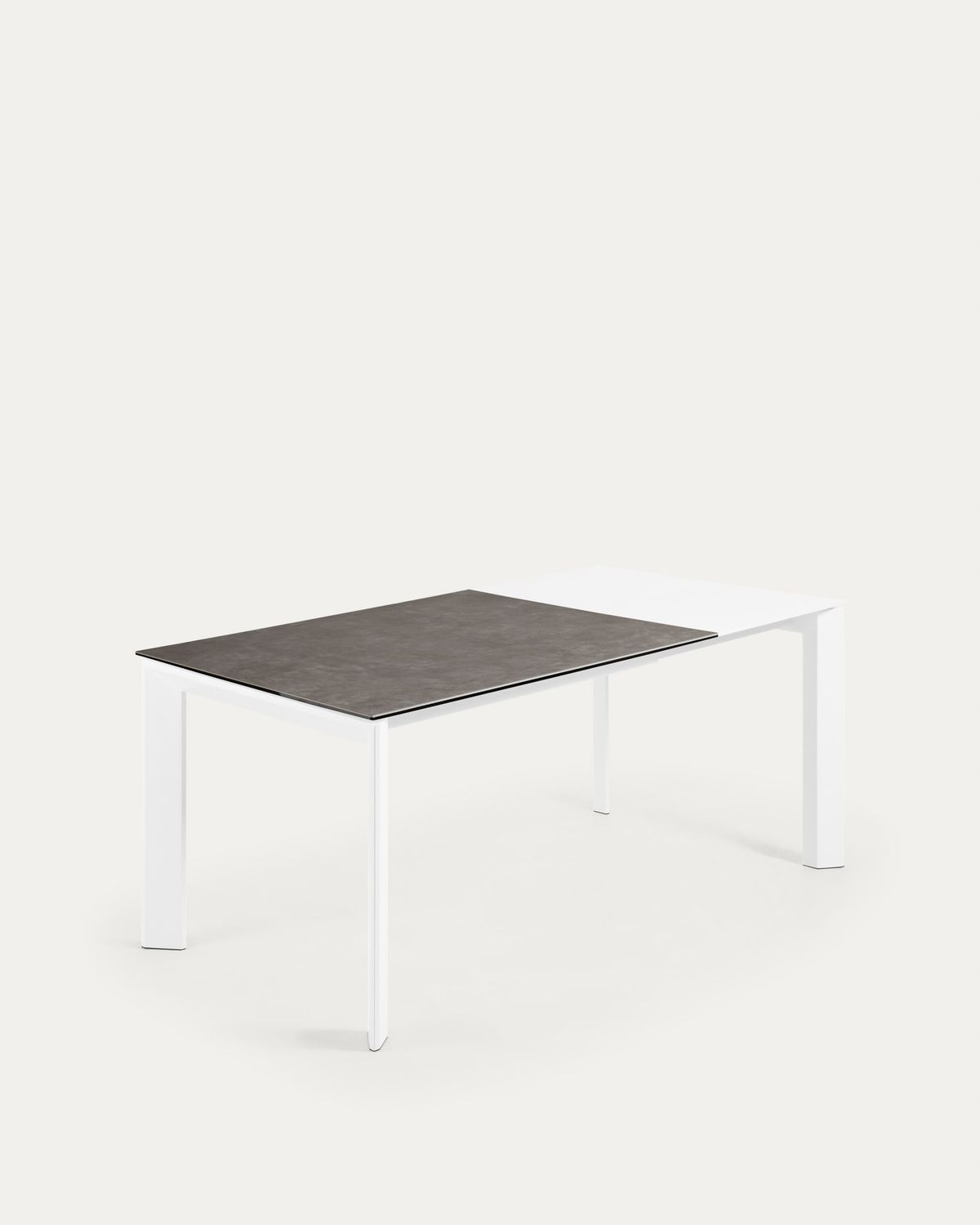 Mesa extensible Axis porcelánico acabado Vulcano Ceniza patas acero blanco 120 (180) cm