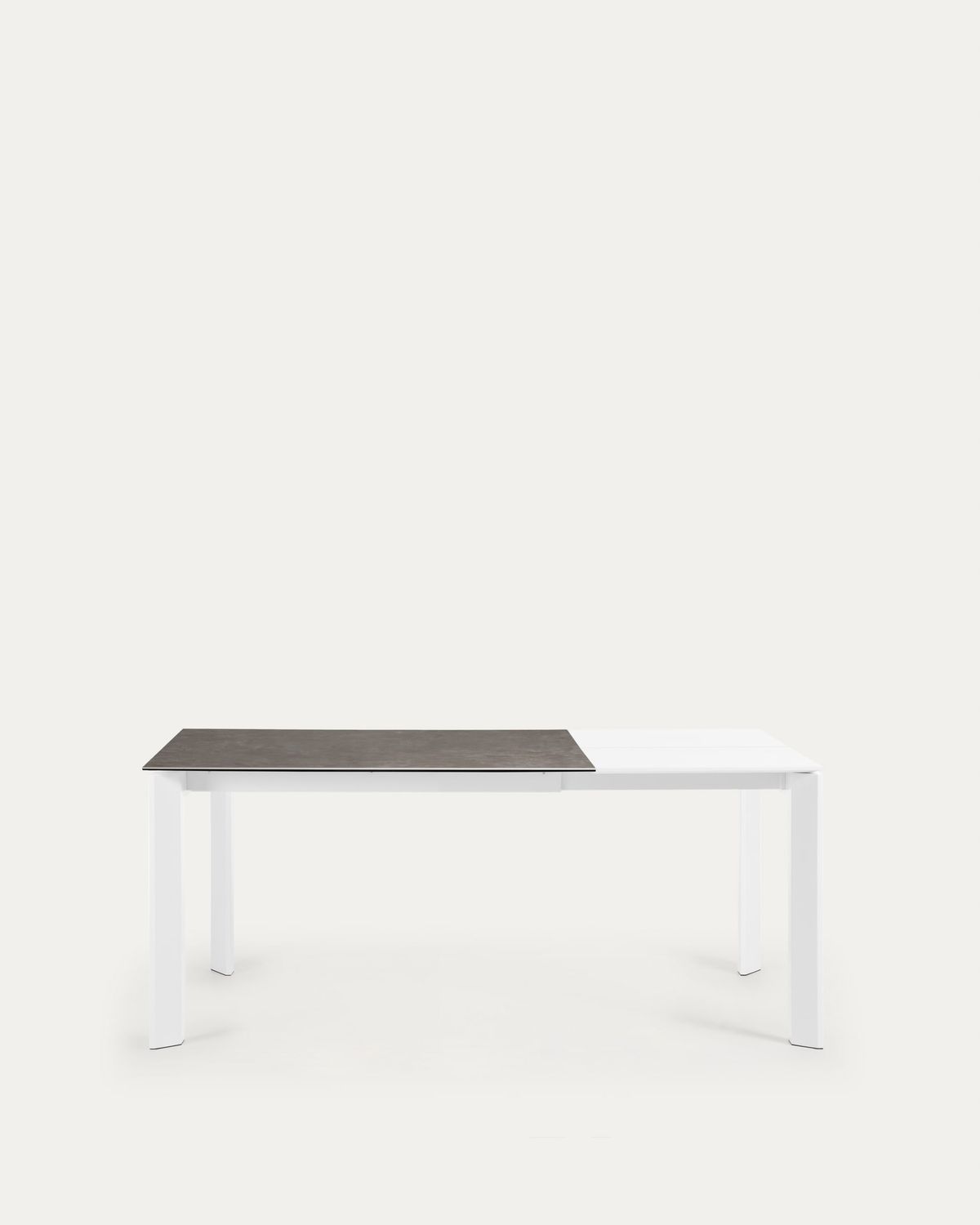 Mesa extensible Axis porcelánico acabado Vulcano Ceniza patas acero blanco 120 (180) cm