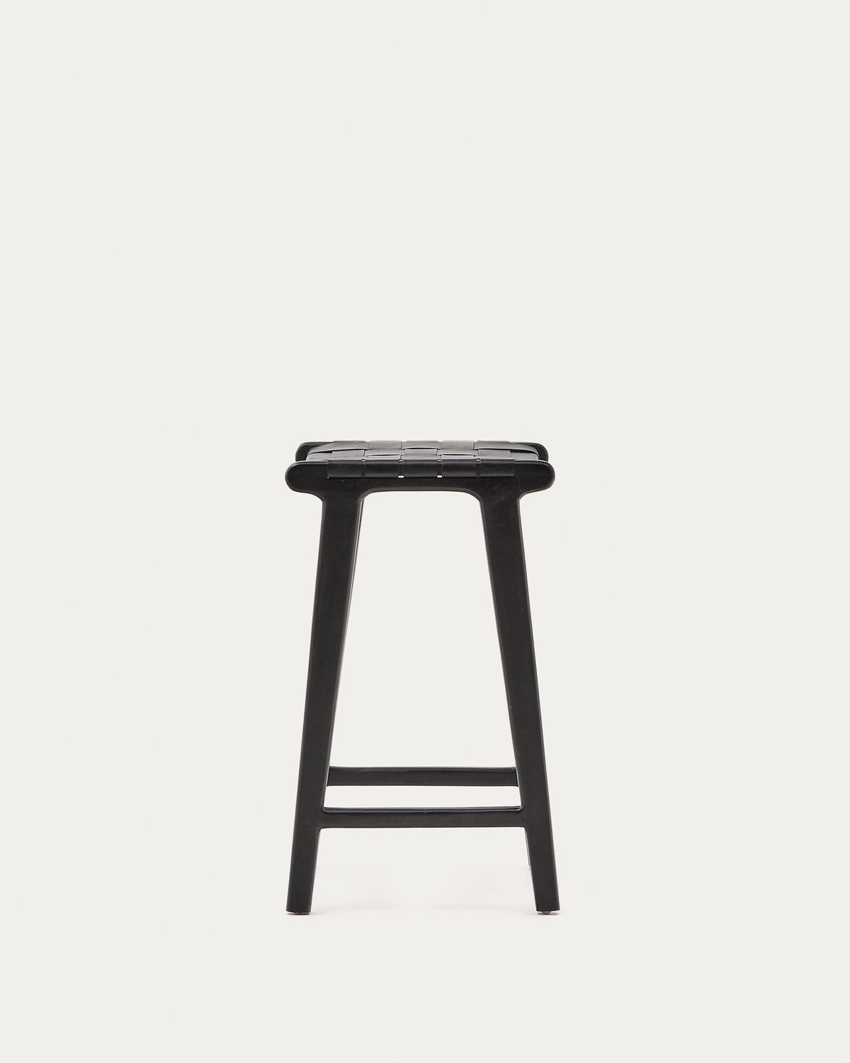 Taburete Calixta de piel y madera maciza de caoba con acabado negro 67 cm