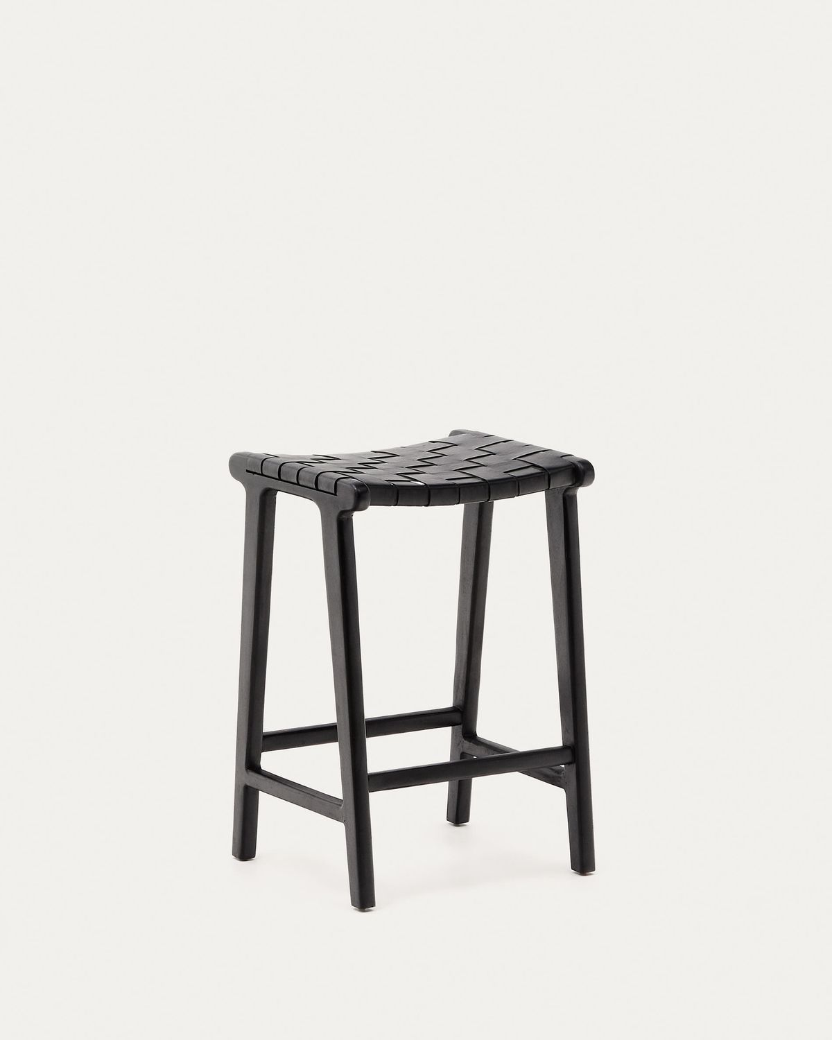 Taburete Calixta de piel y madera maciza de caoba con acabado negro 67 cm