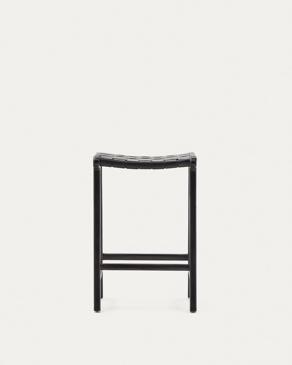 Taburete Calixta de piel y madera maciza de caoba con acabado negro 67 cm