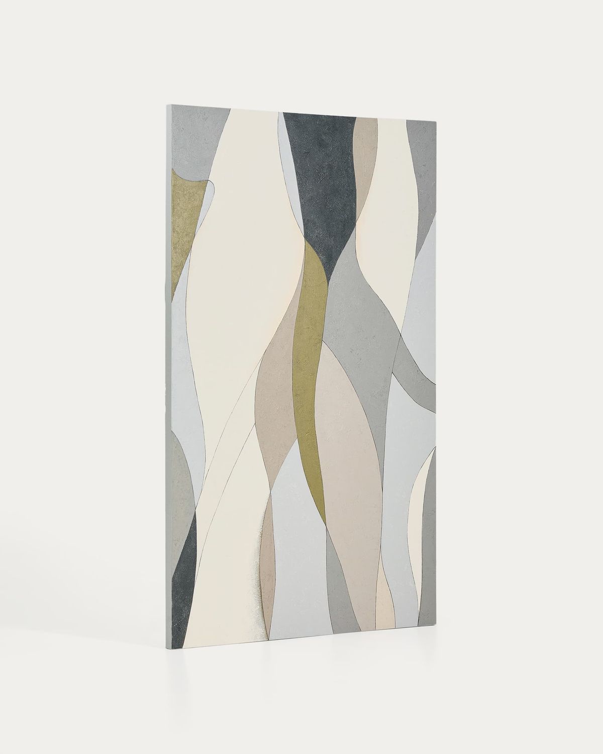 Lienzo abstracto Marvilo gris y mostaza 120 x 200 cm