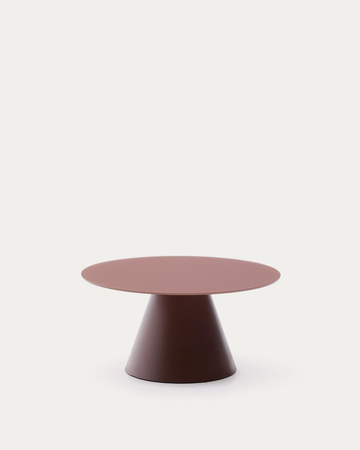 Mesa de centro Wilshire vidrio templado glaseado y acero acabado pintado terracota mate Ø80cm
