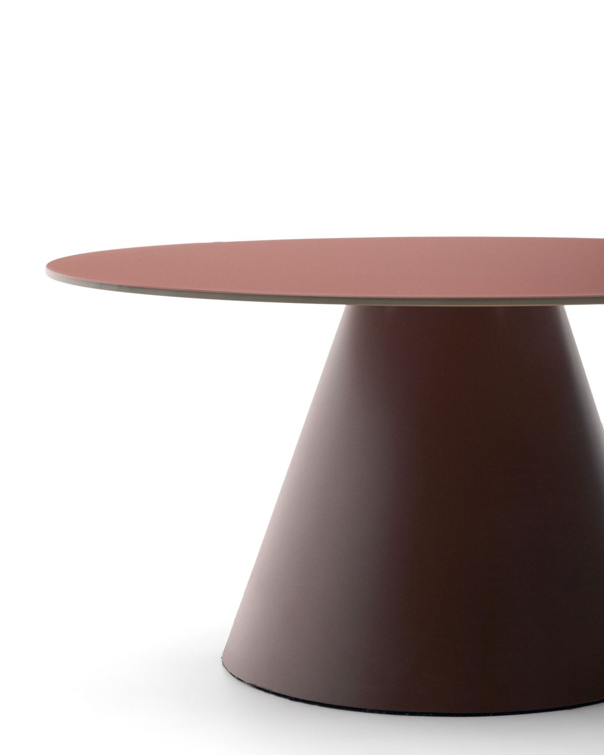 Mesa de centro Wilshire vidrio templado glaseado y acero acabado pintado terracota mate Ø80cm