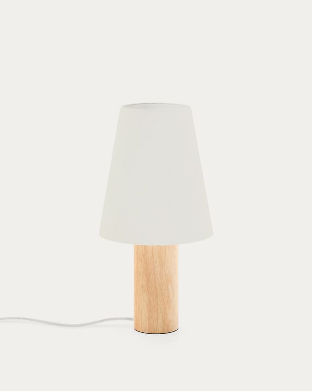 Lámpara de mesa Marga de madera maciza de caucho con acabado tono natural