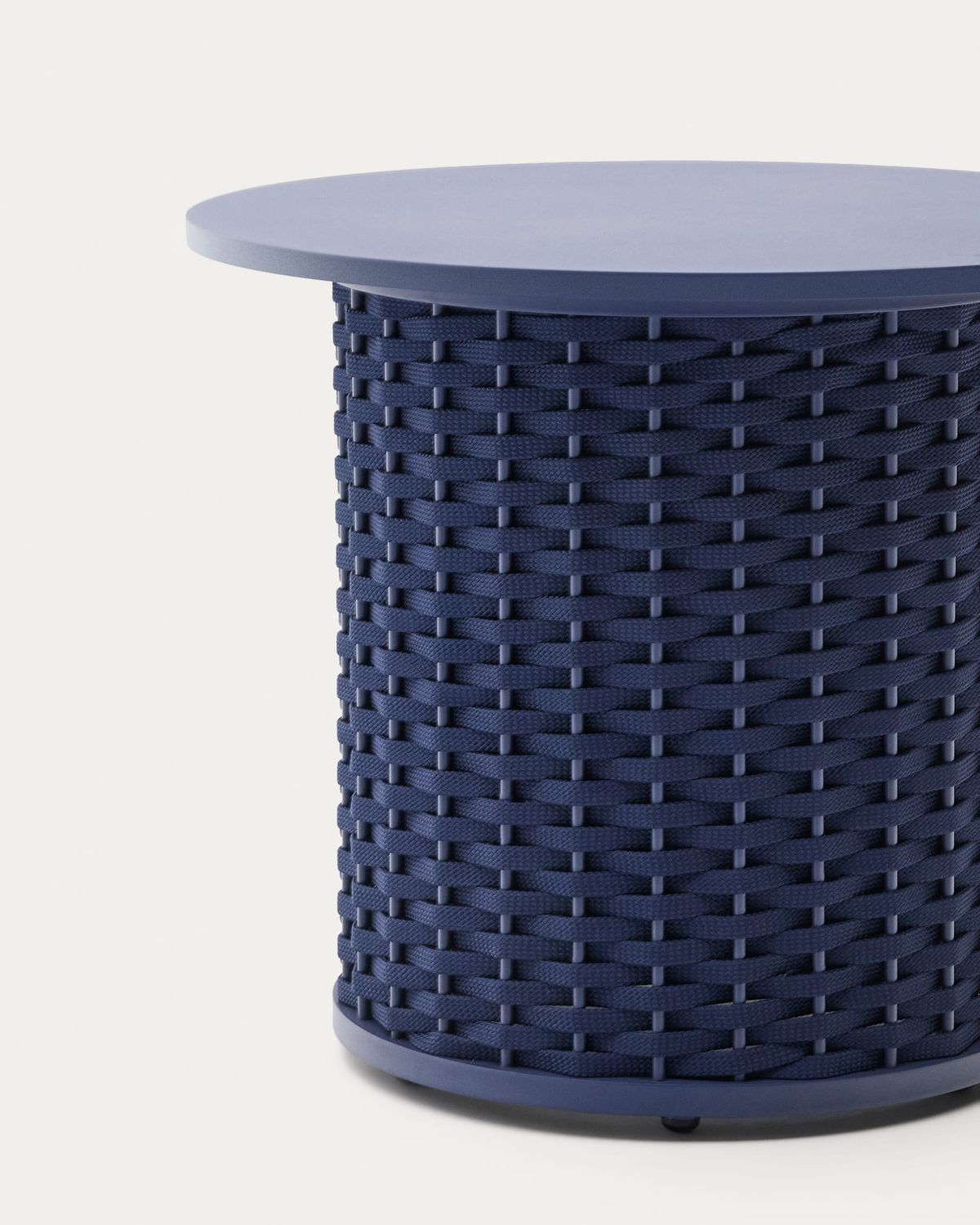Mesa auxiliar de exterior Sedalis de aluminio y cuerda azul Ø50 cm