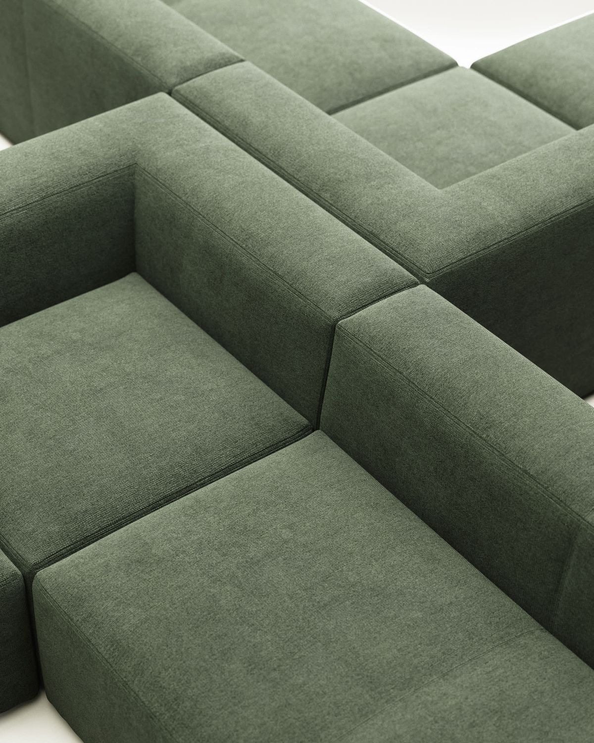 Sofá rinconero Blok 4 plazas retardante de fuego de chenilla verde 290 x 290 cm