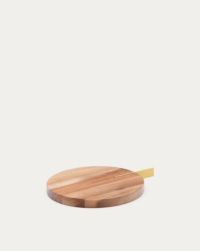 Tabla de servir Zairin de madera de acacia FSC 100% y metal amarillo
