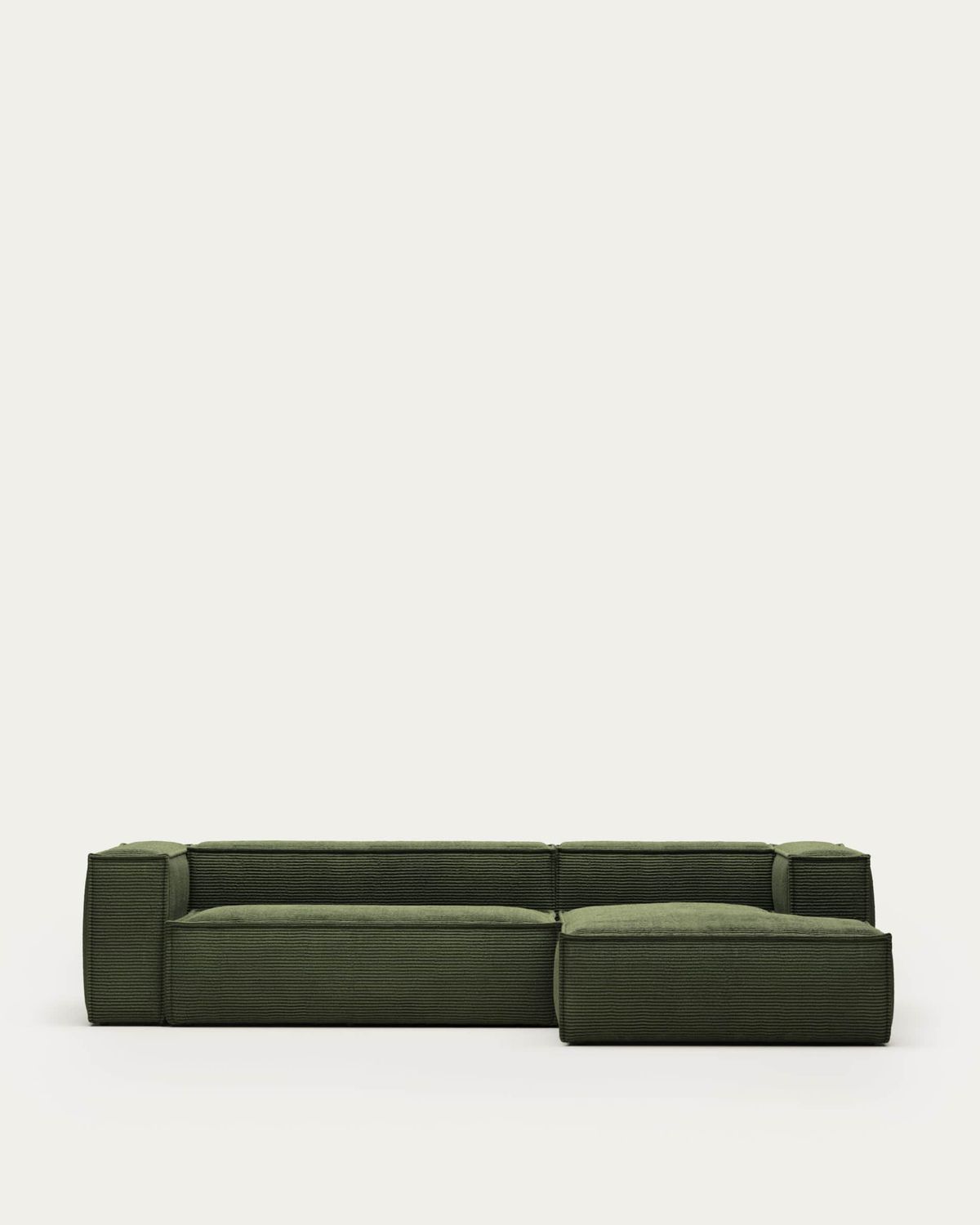 Sofá Blok 3 plazas chaise longue derecho retardante de fuego de pana gruesa verde 300 cm