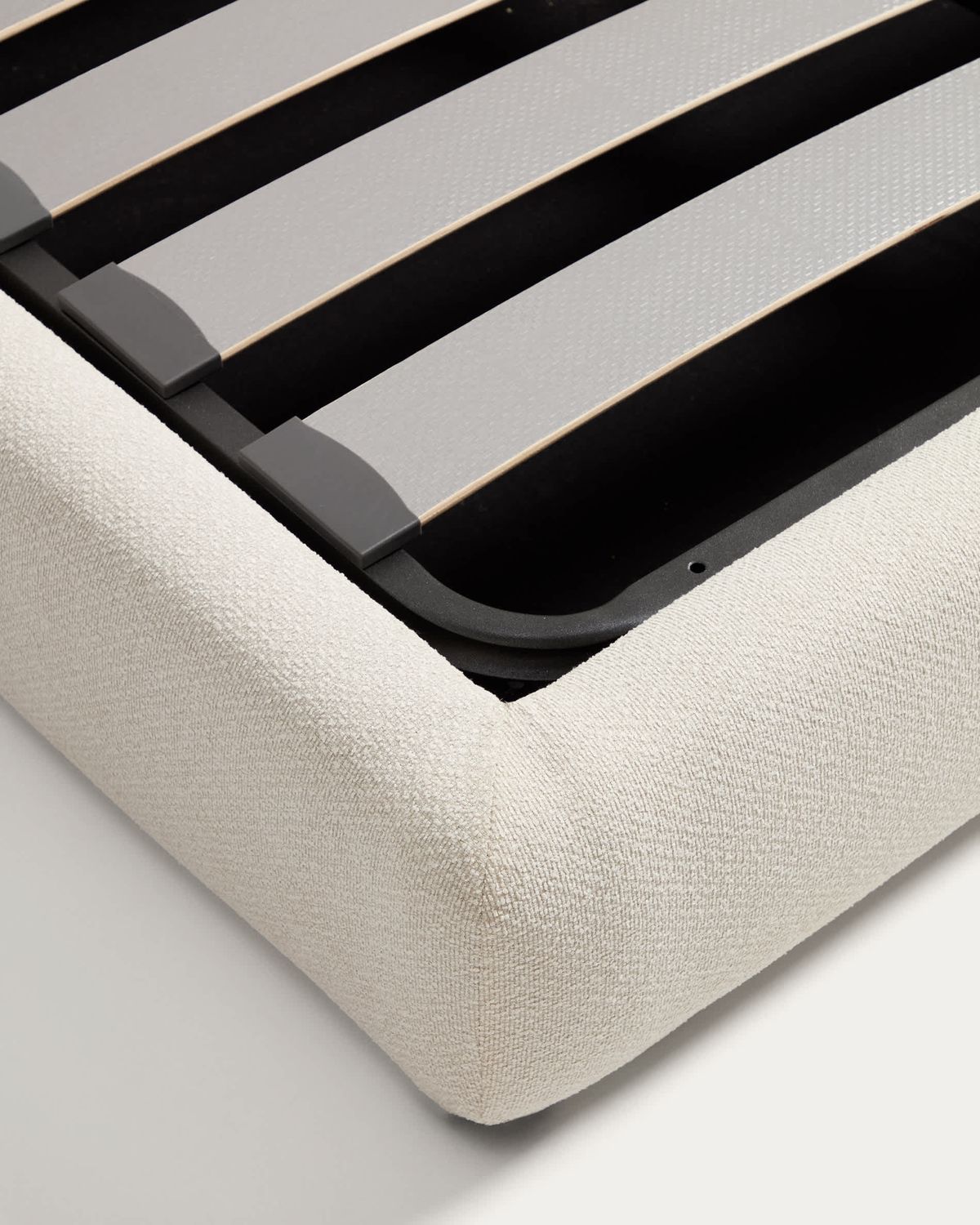 Cama desenfundable con canapé abatible Martina de chenilla crudo para colchón de 90 x 200 cm FSC Mix Credit