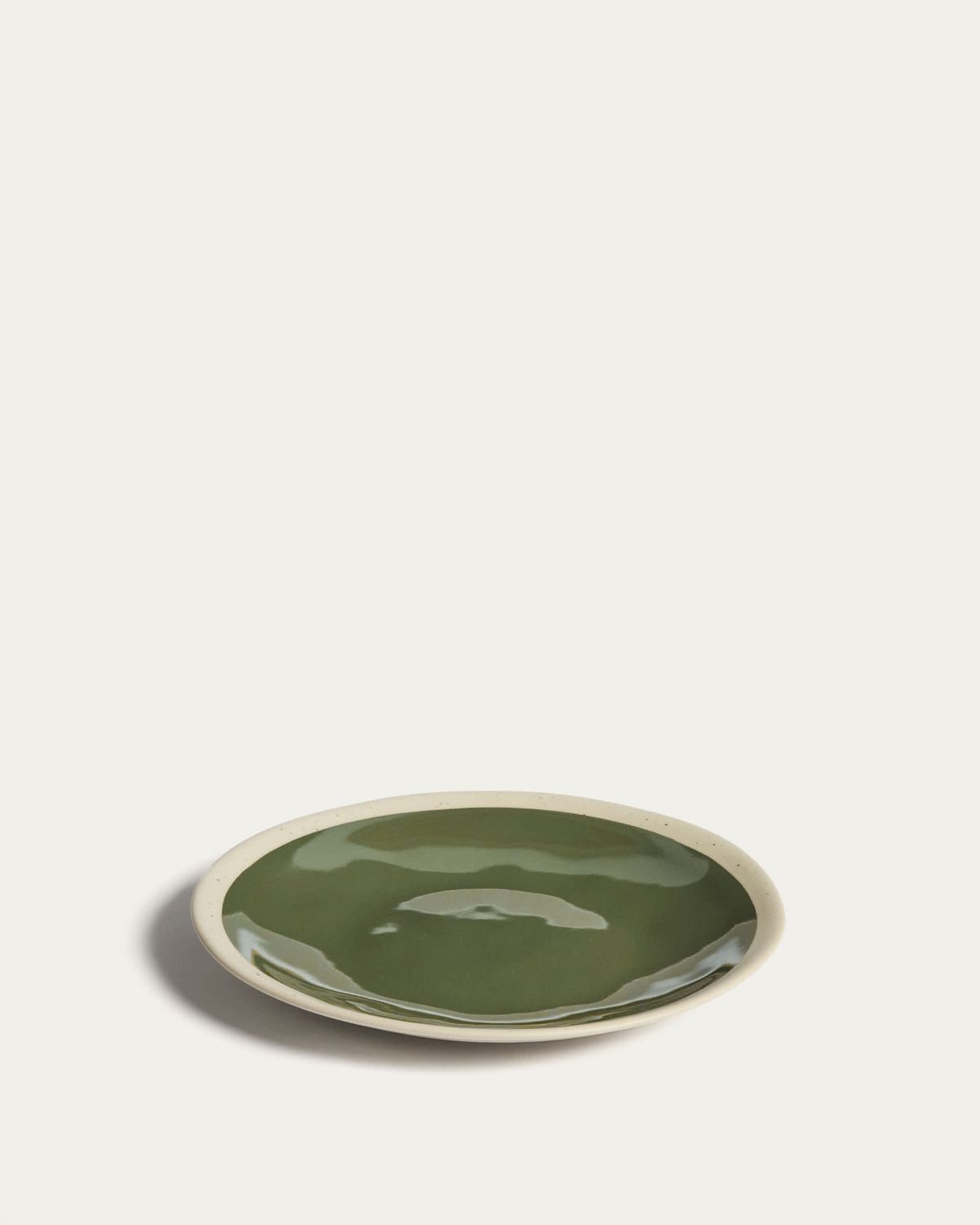 Plato de postre Nale de cerámica beige con fondo verde