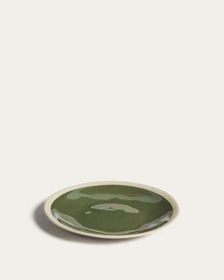 Plato de postre Nale de cerámica beige con fondo verde