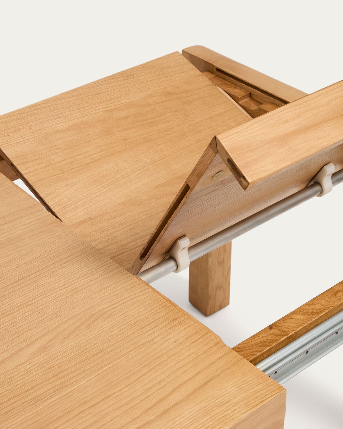 Mesa extensible Erisia de madera maciza de roble con acabado tono natural 200 (280) x 100 cm FSC 100%