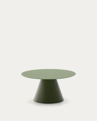 Mesa de centro Wilshire vidrio templado glaseado y acero acabado pintado verde mate Ø80cm