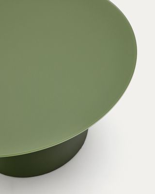 Mesa de centro Wilshire vidrio templado glaseado y acero acabado pintado verde mate Ø80cm