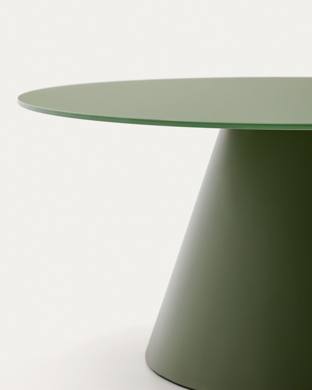 Mesa de centro Wilshire vidrio templado glaseado y acero acabado pintado verde mate Ø80cm