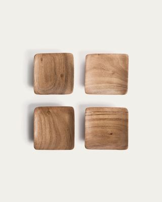 Set Rovin de 4 posavasos de madera de acacia Set Rovin de 4 posavasos de madera de acacia