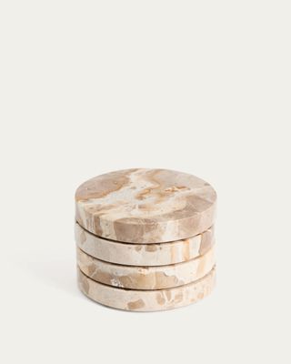 Set Malder de 4 posavasos de mármol beige Set Malder de 4 posavasos de mármol beige