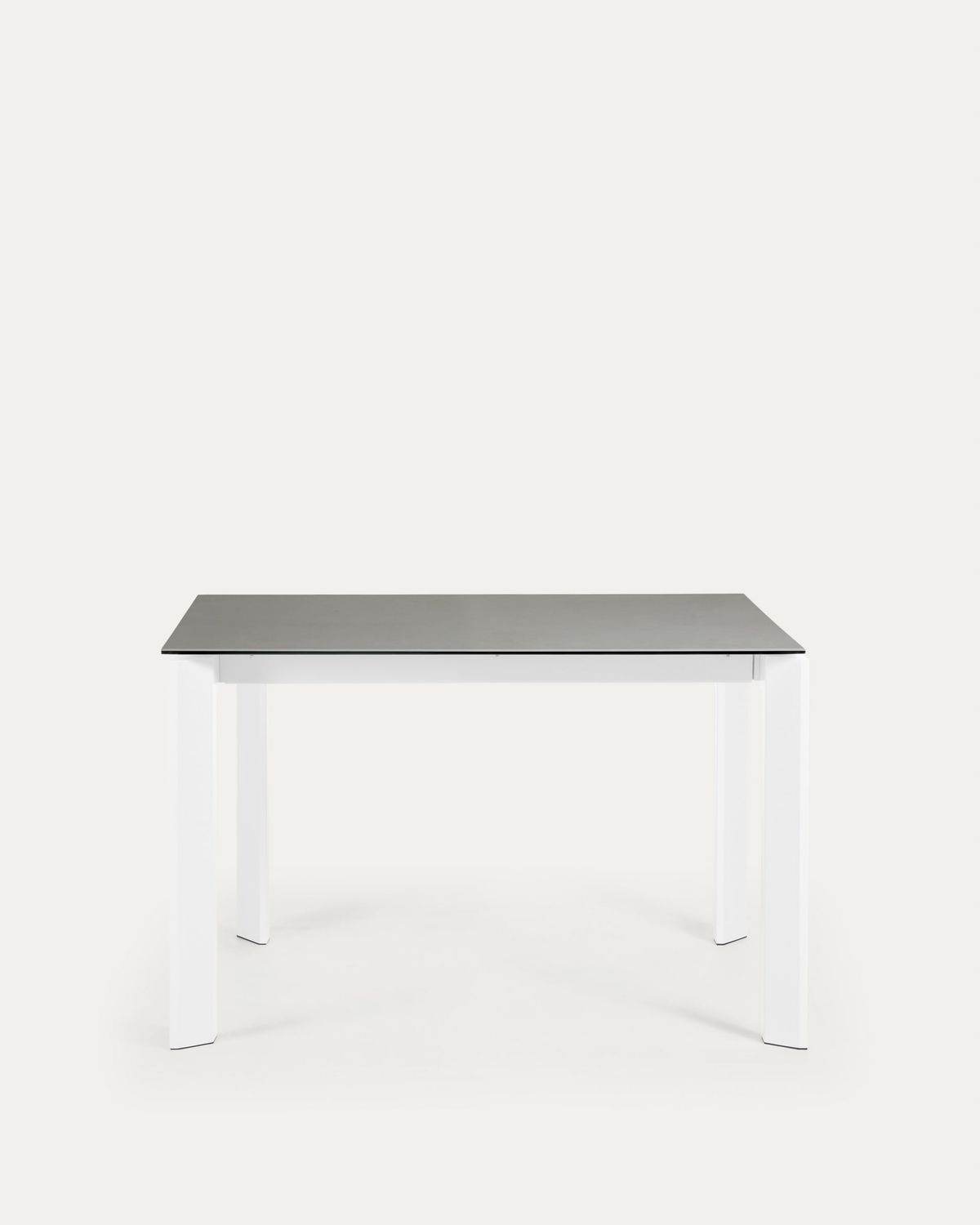 Mesa extensible Axis porcelánico acabado Hydra Plomo y patas de acero blanco 120 (180) cm