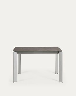 Mesa extensible Axis porcelánico acabado Vulcano Ceniza y patas acero gris 120 (180) cm