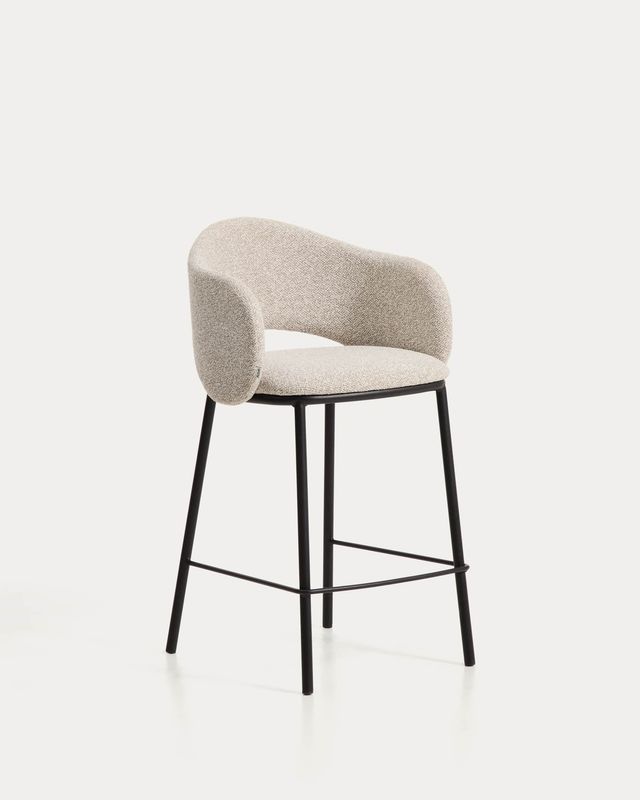 Taburete Maina de chenilla gruesa beige y patas de acero con acabado negro FSC Mix Credit 65 cm