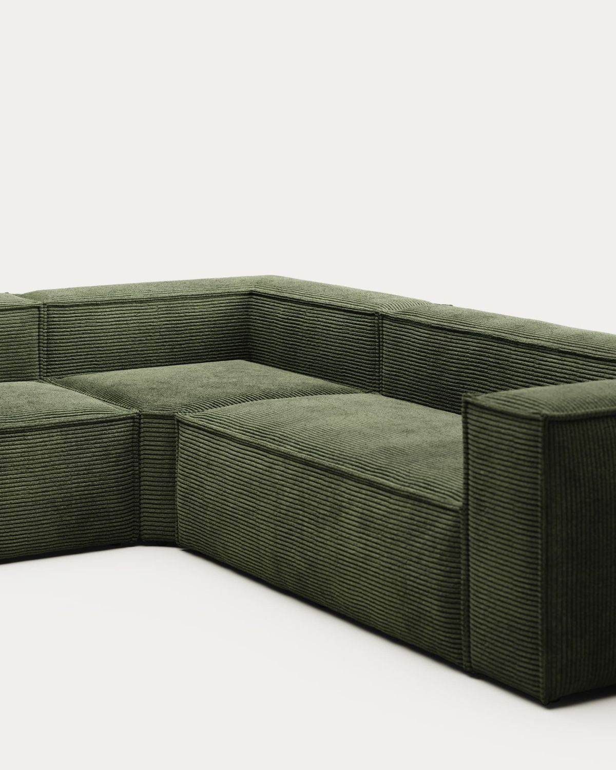 Sofá rinconero Blok 5 plazas retardante de fuego de pana gruesa verde 320 x 290 cm / 290 x 320 cm FSC Mix Credit