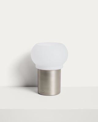 Lámpara de mesa portátil LED Leruna de vidrio glaseado y metal con acabado galvanizado Ø 20 cm