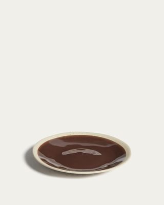 Plato de postre Nale de cerámica beige con fondo marrón