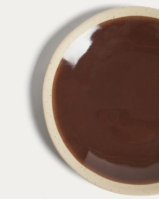 Plato de postre Nale de cerámica beige con fondo marrón