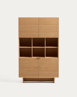 Aparador alto Norlen 4 puertas de chapa de roble acabado tono natural FSC Mix Credit 100 x 163 cm