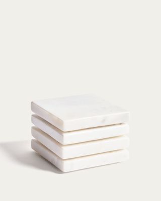 Set Coreni de 4 posavasos de mármol blanco Set Coreni de 4 posavasos de mármol blanco