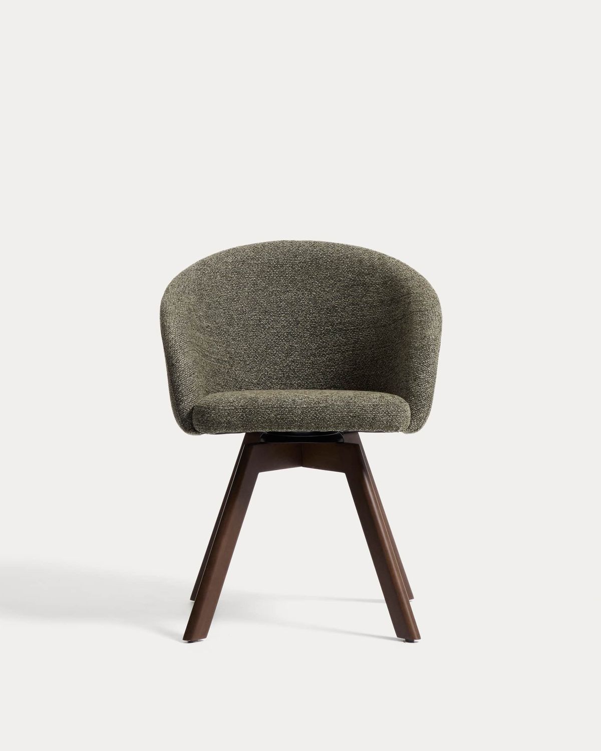Silla giratoria Marvin chenilla verde y patas de madera maciza de haya acabado nogal FSC 100%