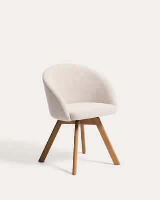 Silla giratoria Marvin chenilla beige y patas de madera maciza de haya acabado tono natural FSC 100% Silla giratoria Marvin chenilla beige y patas de madera maciza de haya acabado tono natural FSC 100%