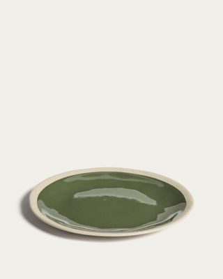 Plato plano Nale de cerámica beige con fondo verde