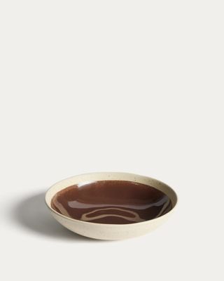 Plato hondo Nale de cerámica beige con fondo marrón