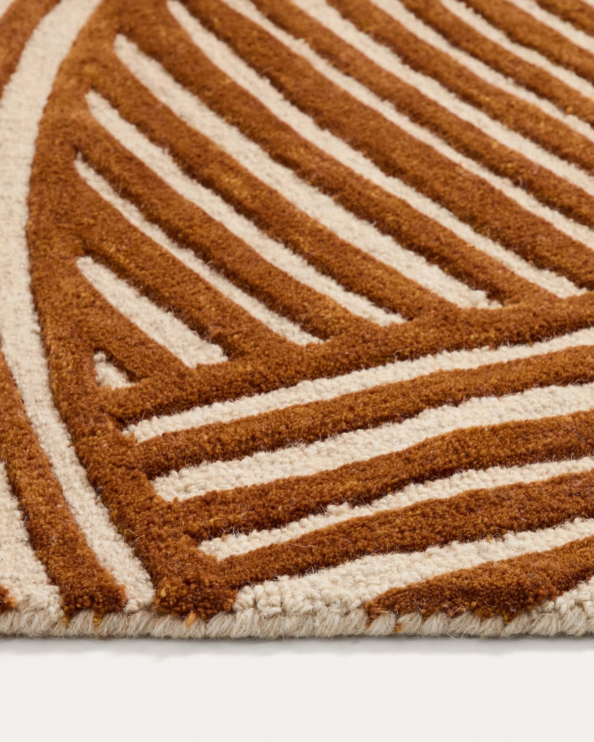 Alfombra Poreni de lana jacquard a contraste beige 200 x 300 cm