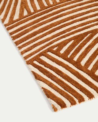 Alfombra Poreni de lana jacquard a contraste beige 200 x 300 cm