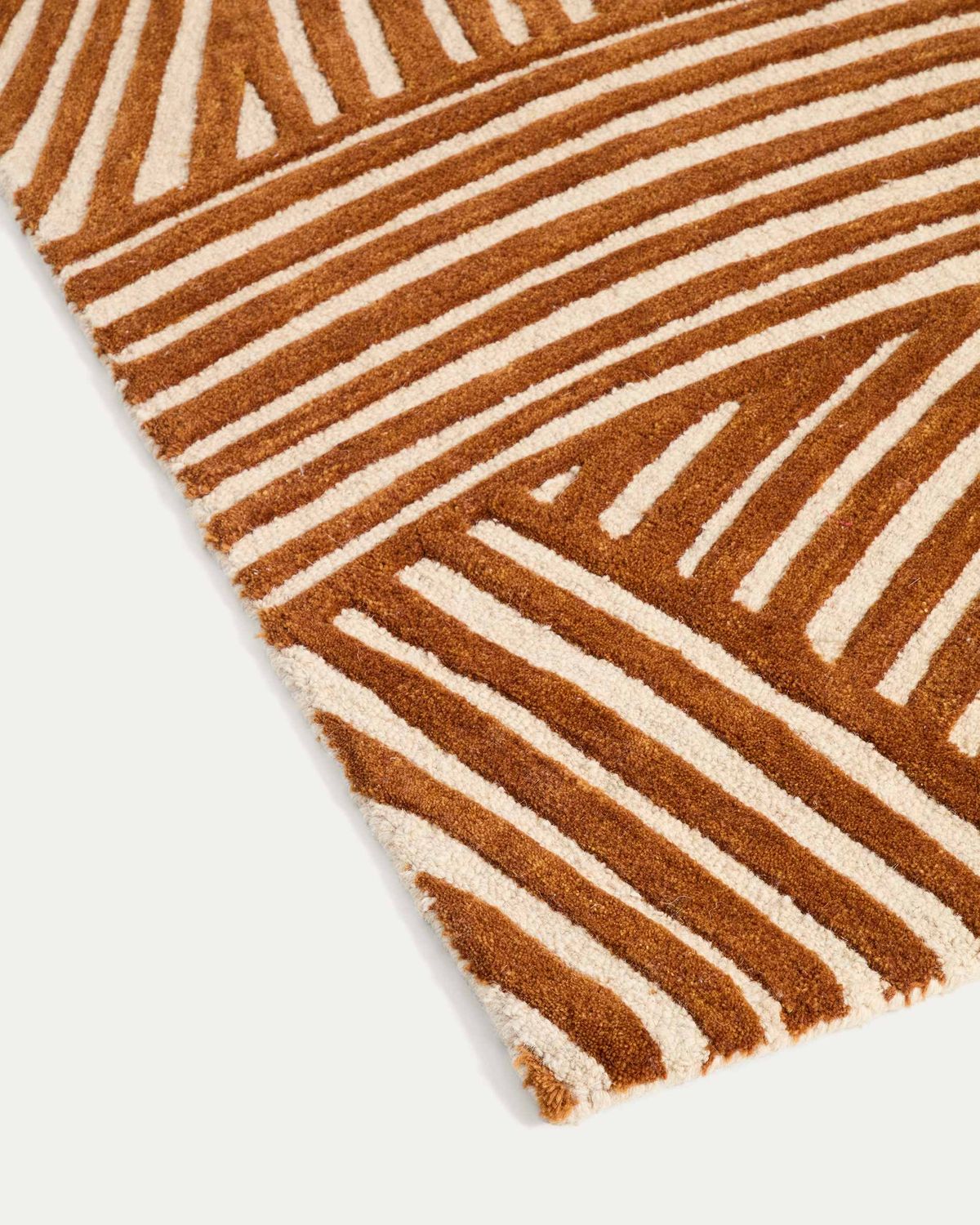 Alfombra Poreni de lana jacquard a contraste beige 200 x 300 cm