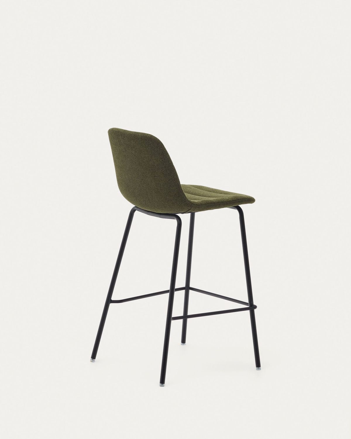 Taburete Zunilda de chenilla verde oscuro y acero acabado negro mate altura 65 cm FSC 100%