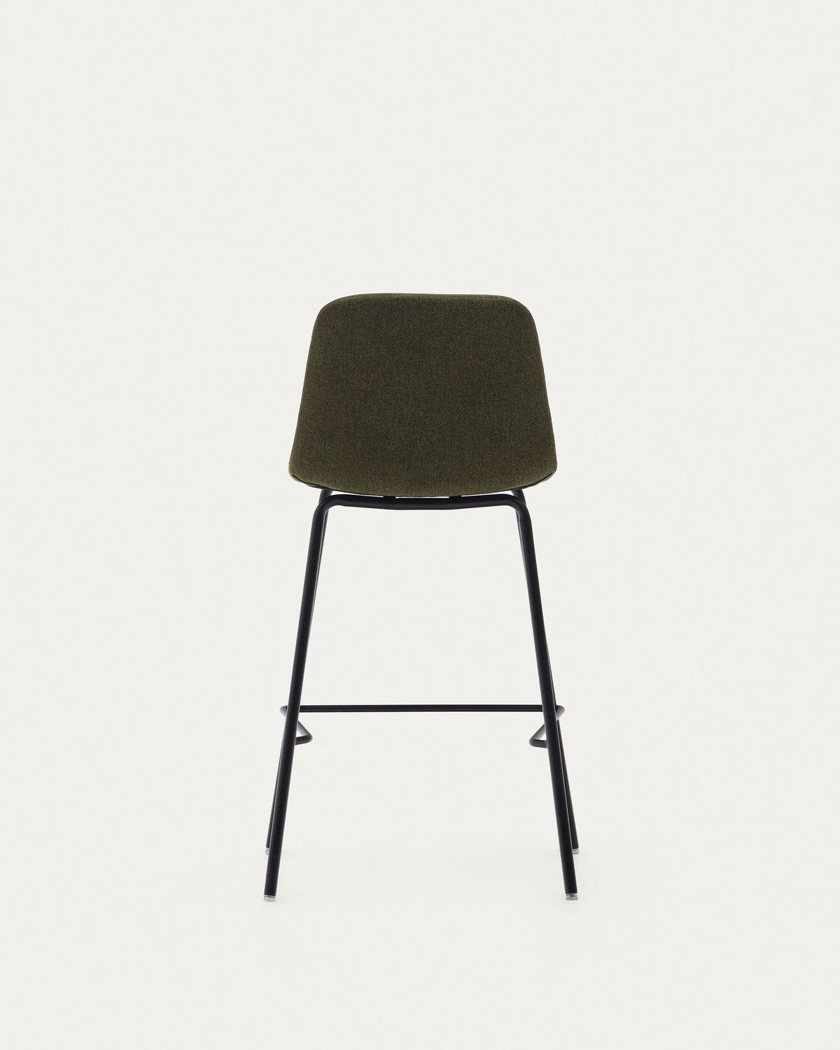 Taburete Zunilda de chenilla verde oscuro y acero acabado negro mate altura 65 cm FSC 100%