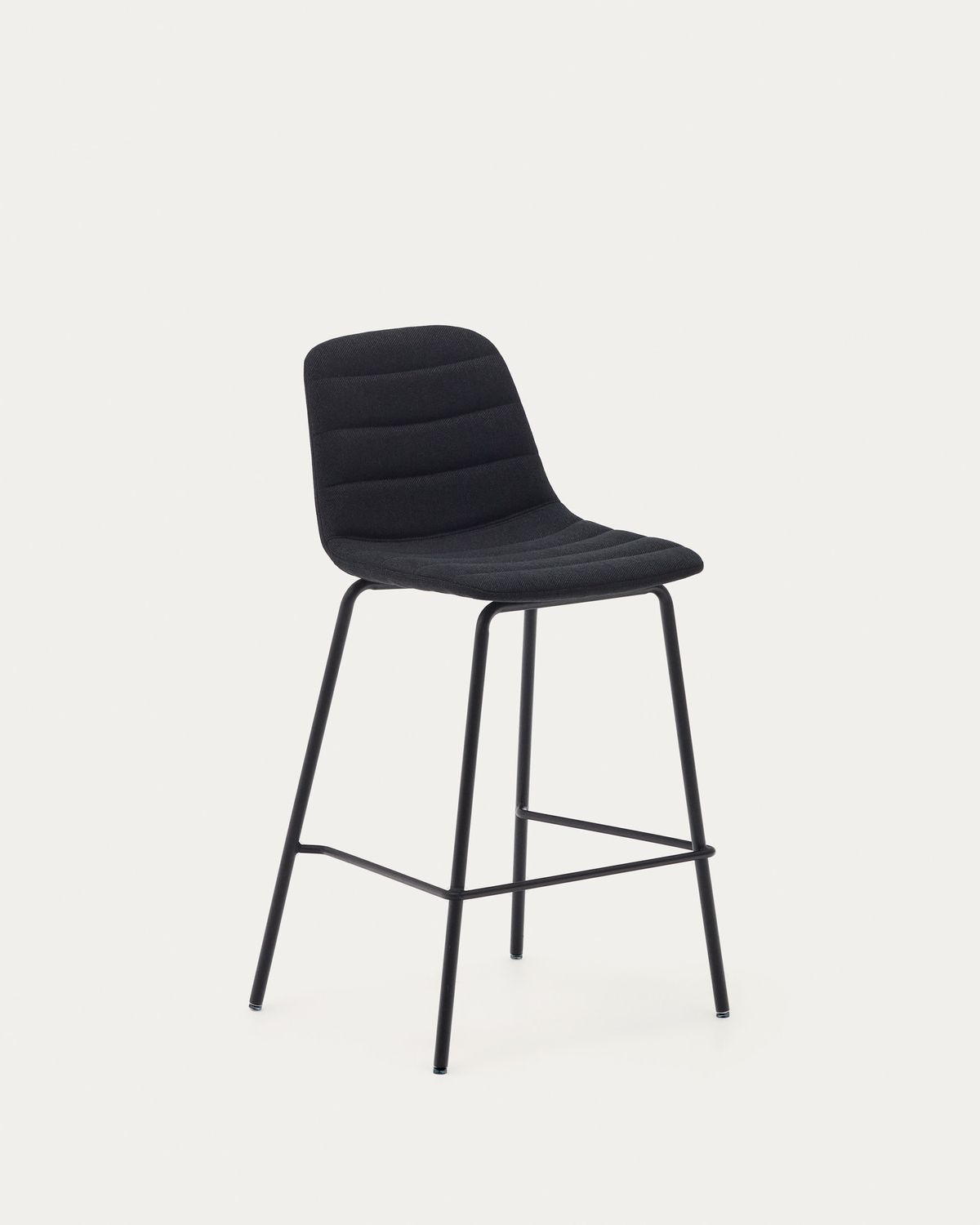Taburete Zunilda de chenilla negro y acero con acabado negro mate altura 65 cm FSC 100%