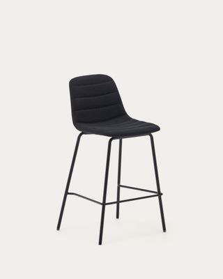 Taburete Zunilda de chenilla negro y acero con acabado negro mate altura 65 cm FSC 100%