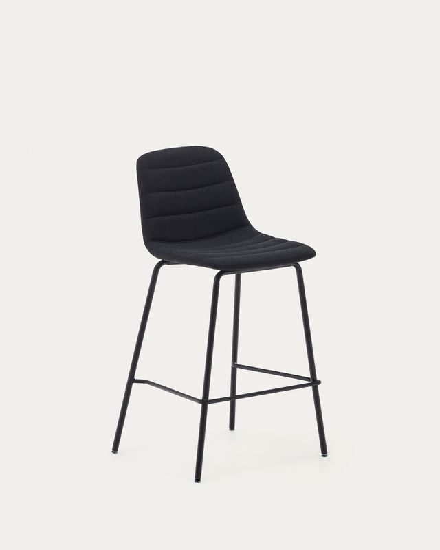 Taburete Zunilda de chenilla negro y acero con acabado negro mate altura 65 cm FSC 100%