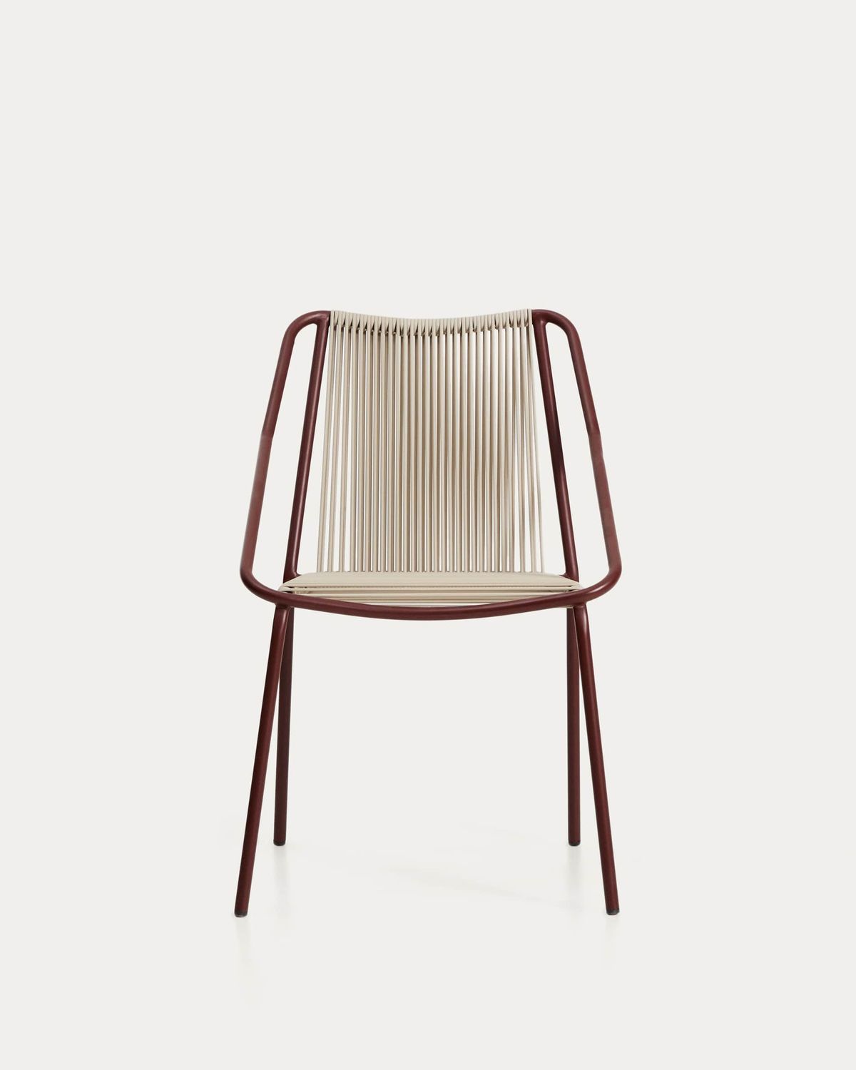 Silla apilable de exterior Zivia de cuerda crudo y acero galvanizado granate