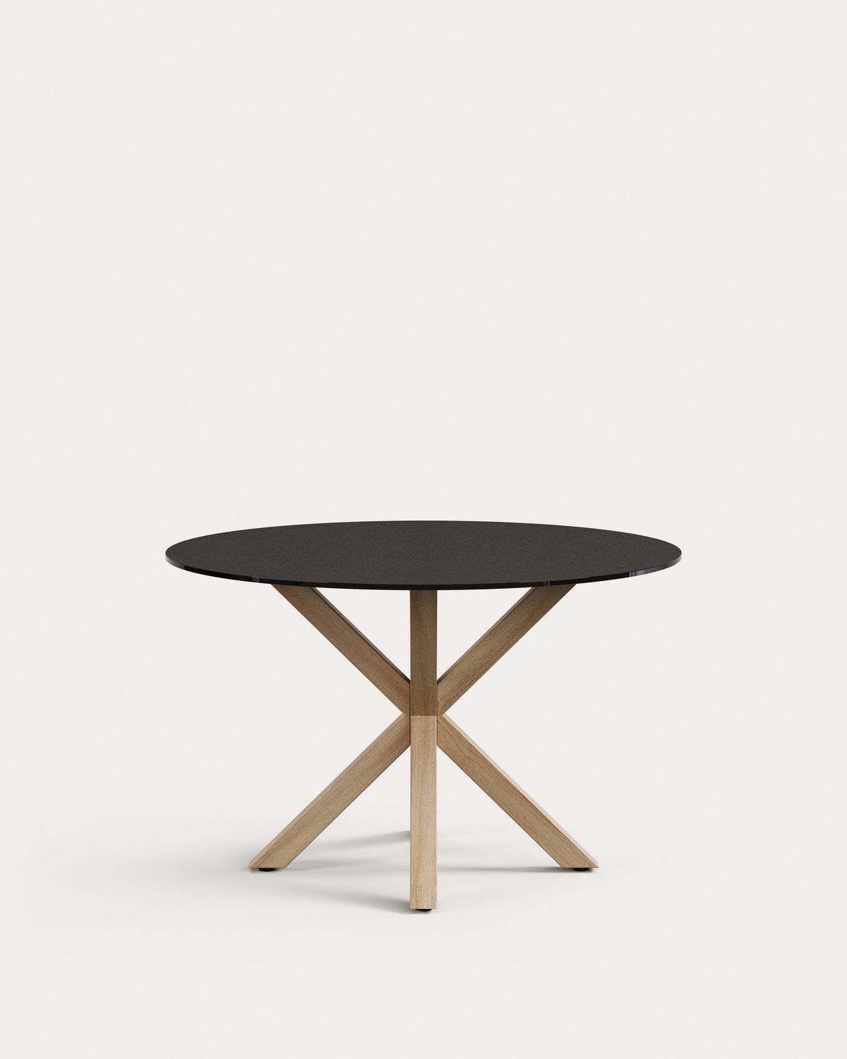 Mesa redonda Argo de cristal negro mate y patas de acero efecto madera Ø 120 cm