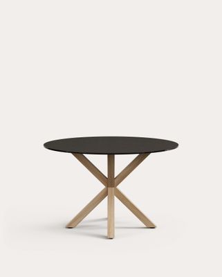 Mesa redonda Argo de cristal negro mate y patas de acero efecto madera Ø 120 cm