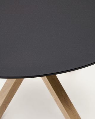 Mesa redonda Argo de cristal negro mate y patas de acero efecto madera Ø 120 cm
