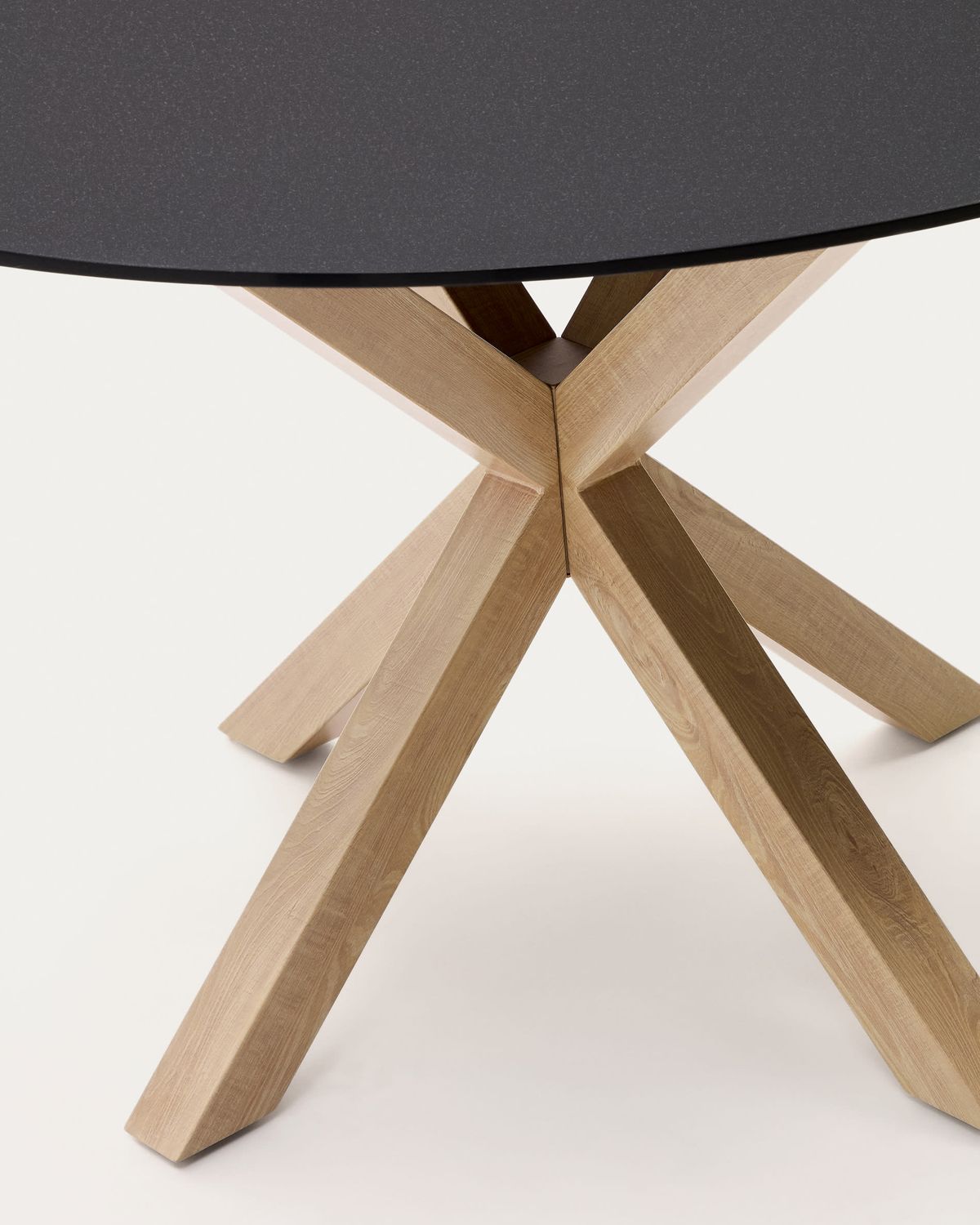 Mesa redonda Argo de cristal negro mate y patas de acero efecto madera Ø 120 cm